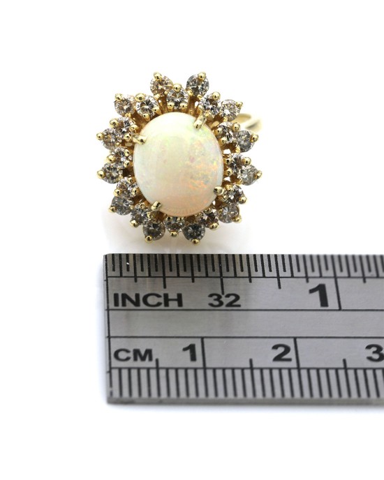 Australlian White Opal and Diamond Halo Ring in Gold
